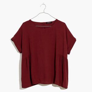 Madewell Burgundy / Maroon Cuffed-Sleeve Shirred Top